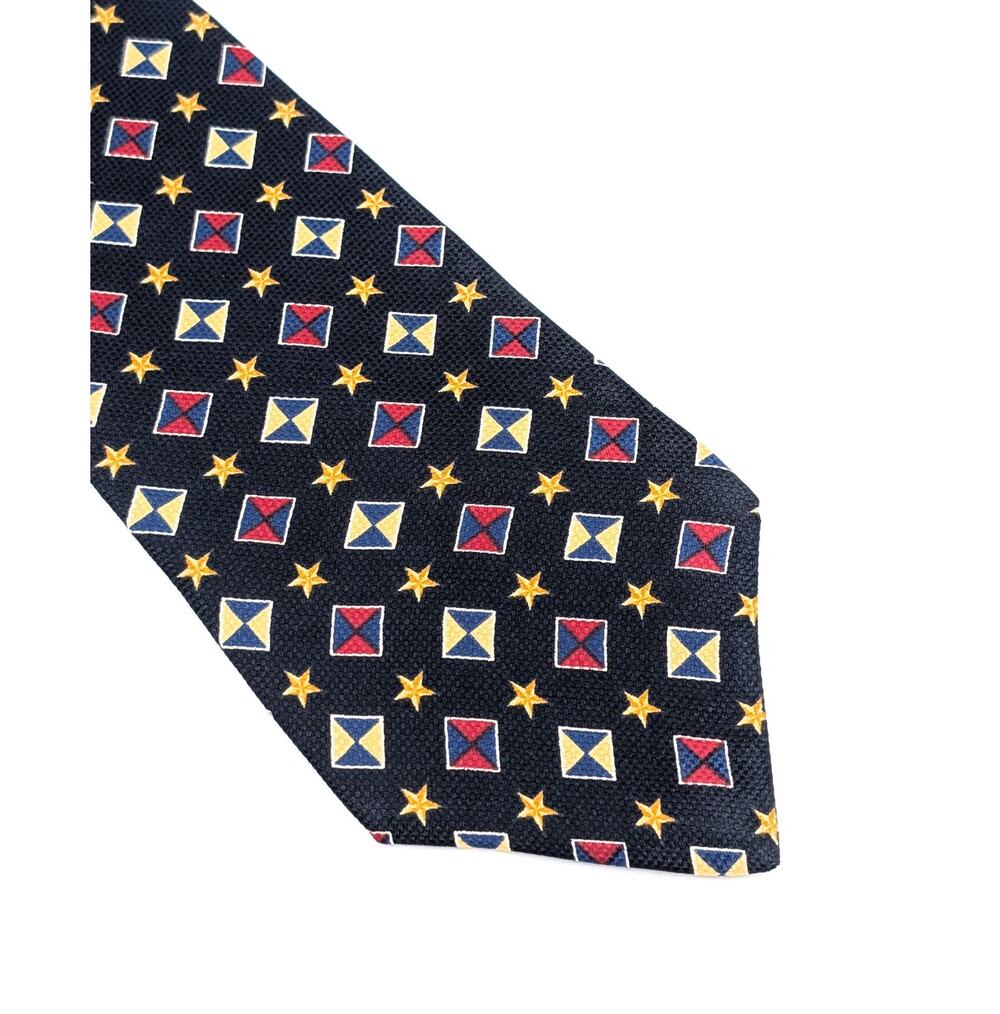 Vintage 90s Tommy Hilfiger Silk Tie Preppy Nautical Stars Flags Navy Red Gold